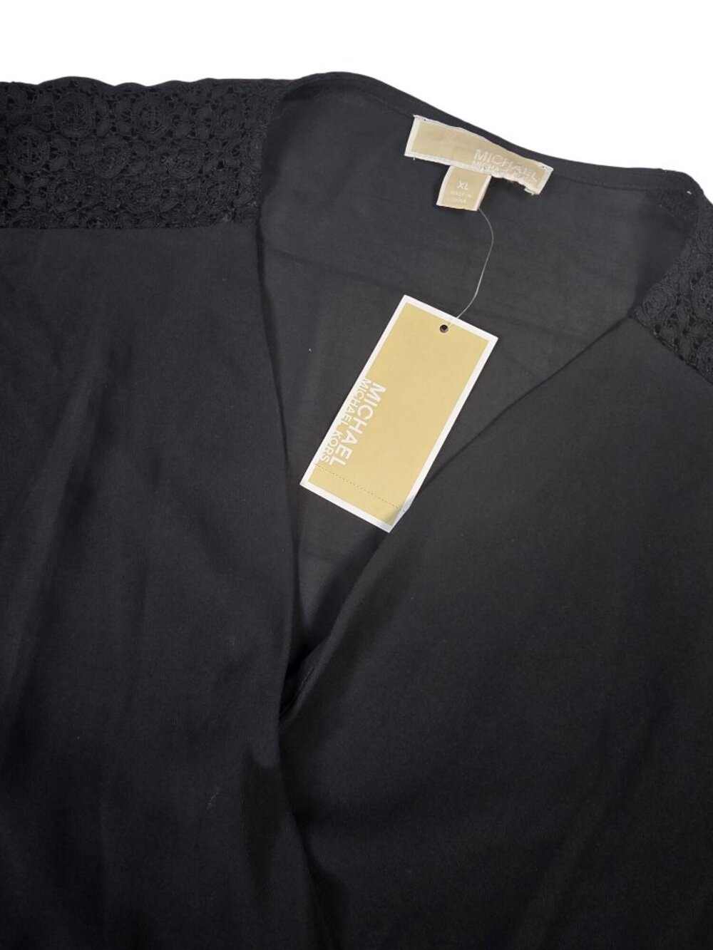 Michael Kors Black Lace-Trimmed Wrap Blouse XL